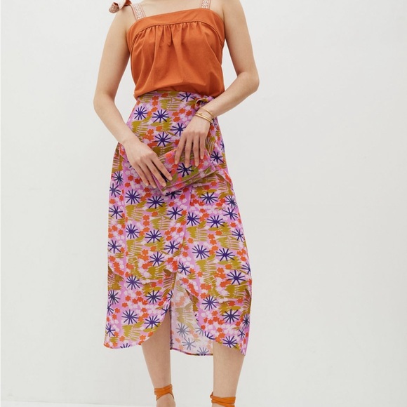Anthropologie Dresses & Skirts - Vera Wang x Anthropologie Pink and Orange Floral Midi Skirt